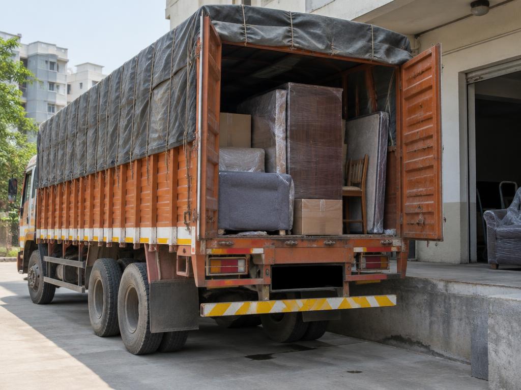 Illustrative image: large goods truck loaded with wrapped furniture
