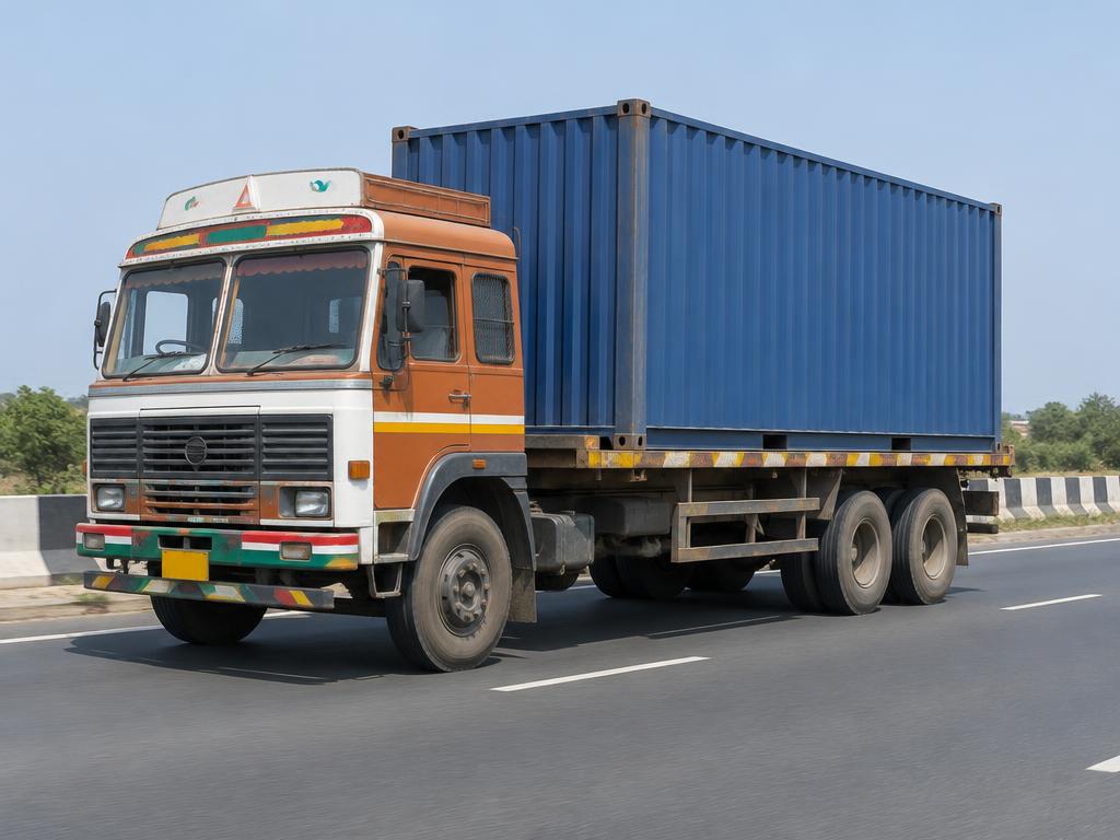 Illustrative image: truck carrying a single closed container