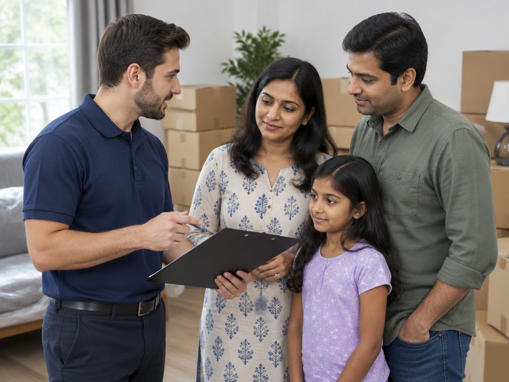 Moving coordinator discussing a plan with a family