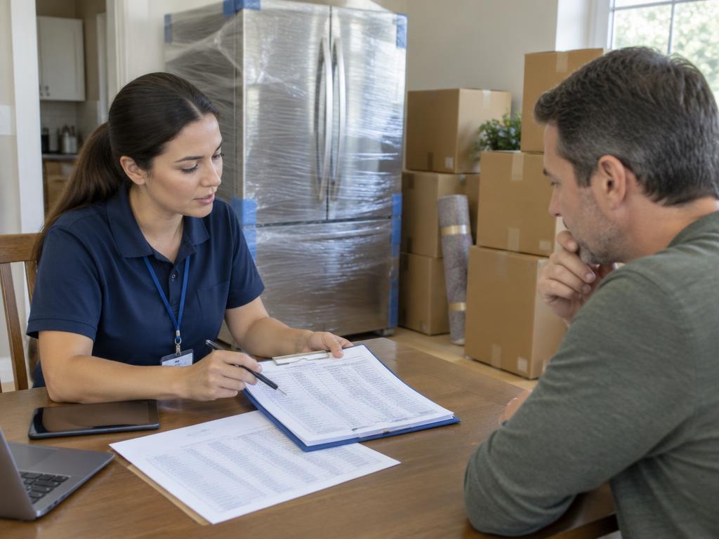 Coordinator reviewing inventory documents with a customer
